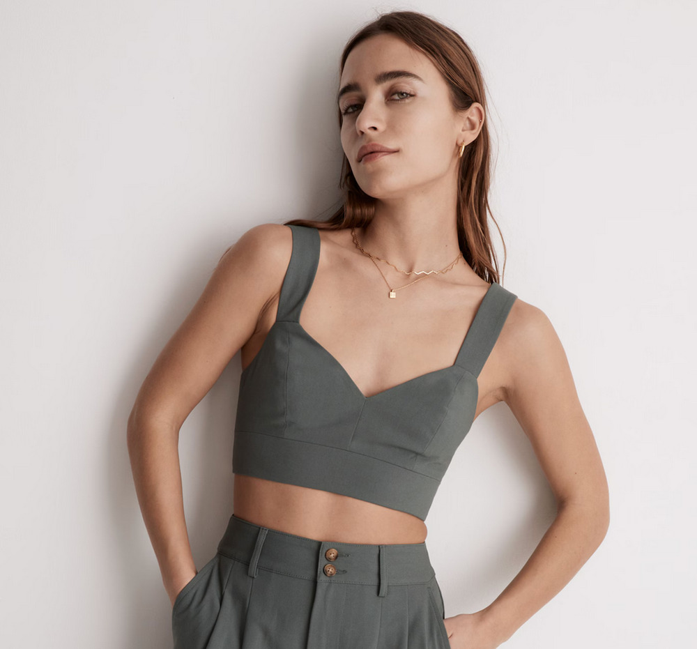 Madewell Sweetheart Neck Bralette Top Size 6 Green Cropped